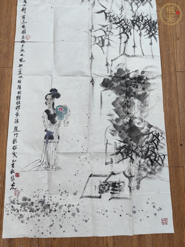 古玩字畫孔維克小園秋雨仕女圖真品鑒賞圖