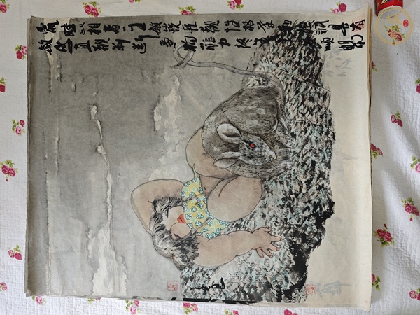古玩字畫關玉良人物生肖圖真品鑒賞圖