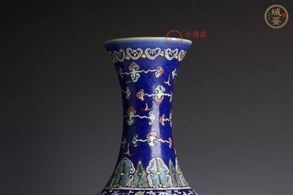 古玩陶瓷晚清·藍(lán)地粉彩雙龍戲珠紋賞瓶真品鑒賞圖
