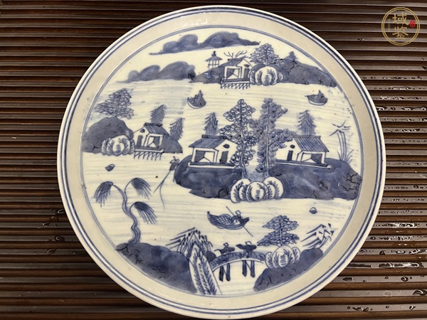 古玩陶瓷青花山水人物盤真品鑒賞圖