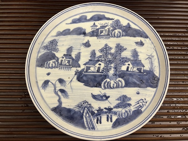 古玩轉(zhuǎn)賣青花山水人物盤拍賣，當(dāng)前價(jià)格789元
