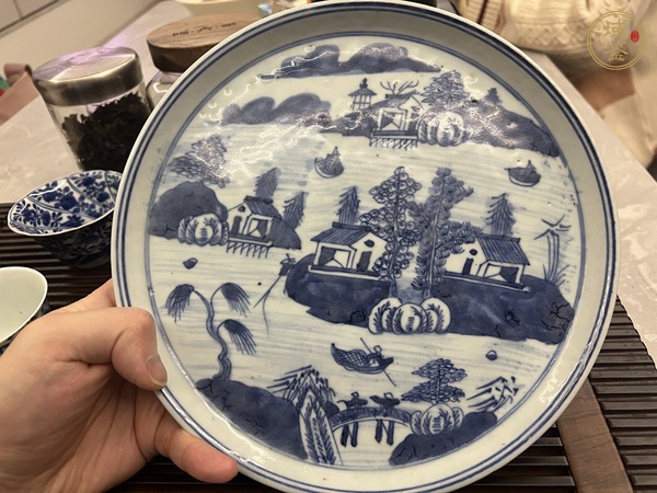 古玩陶瓷青花山水人物盤真品鑒賞圖