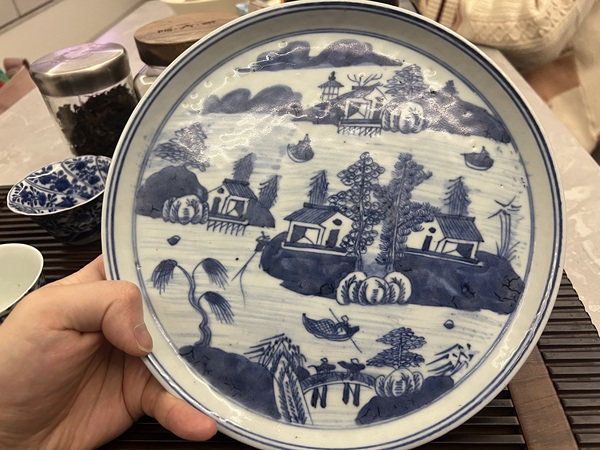 古玩陶瓷青花山水人物盤拍賣，當前價格4800元