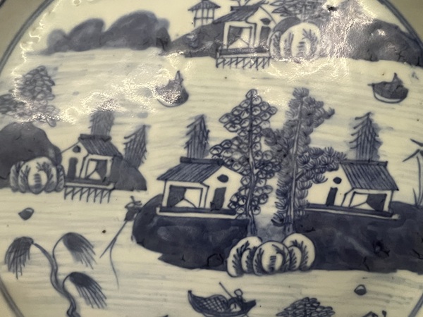 古玩陶瓷青花山水人物盤拍賣，當前價格4800元