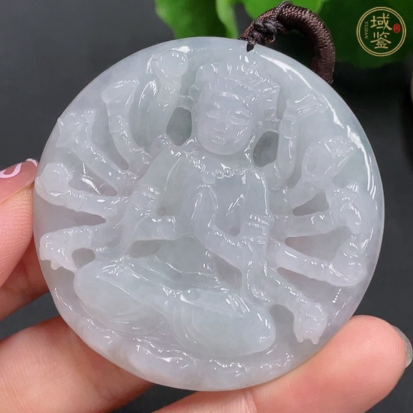 古玩玉器天然翡翠雕刻千手觀音掛件真品鑒賞圖