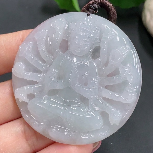 古玩玉器天然翡翠千手觀音掛件(帶翡翠鑒定證書)拍賣，當前價格980元