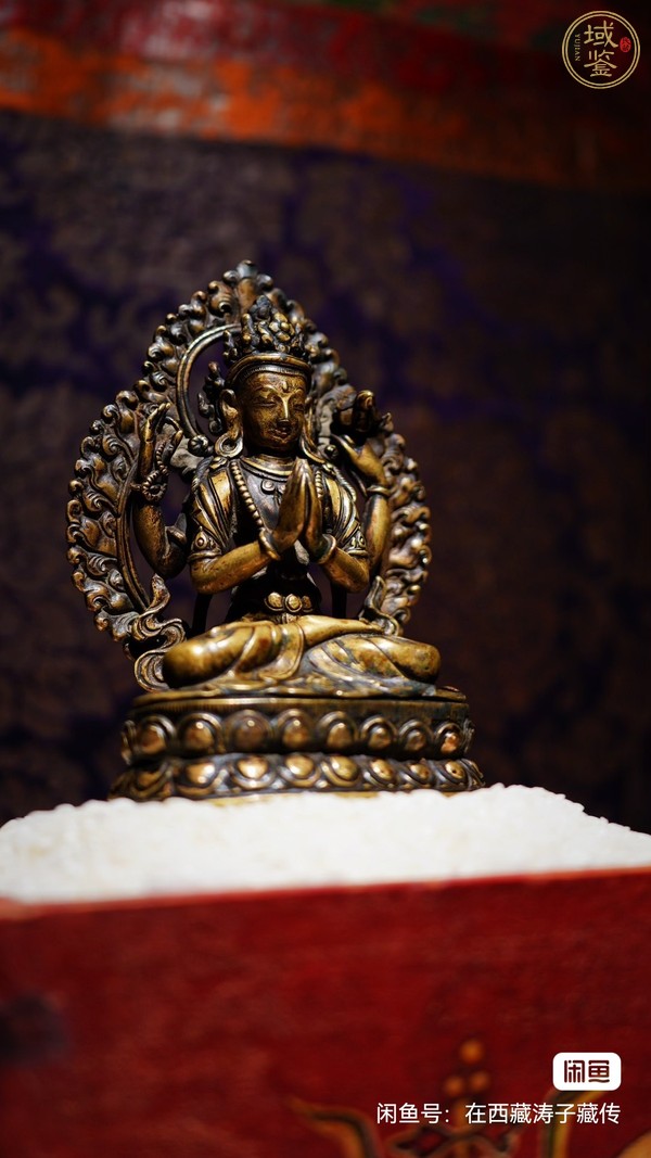 古玩銅器四臂觀世英菩薩真品鑒賞圖
