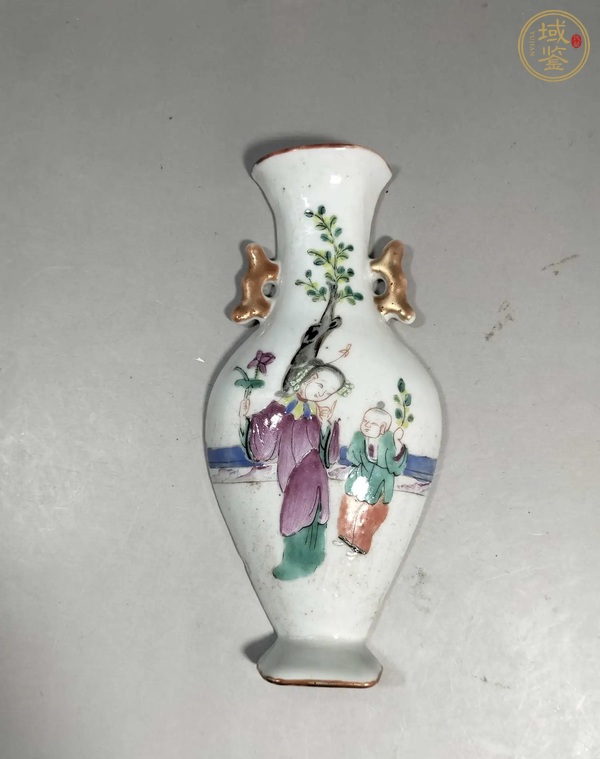 古玩仕女嬰戲紋粉彩壁瓶真品鑒賞圖