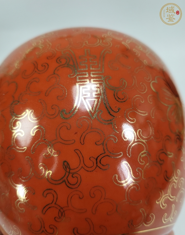古玩陶瓷珊瑚紅描金花卉紋蓋罐真品鑒賞圖