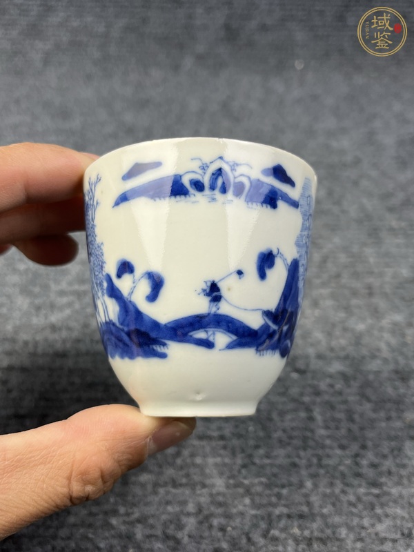 古玩青花漁樵耕讀仰鐘杯真品鑒賞圖