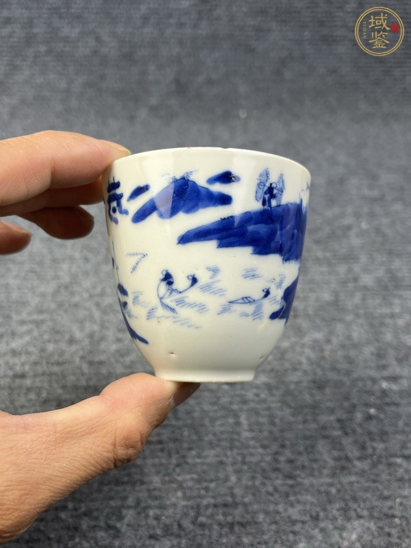 古玩陶瓷青花漁樵耕讀仰鐘杯真品鑒賞圖