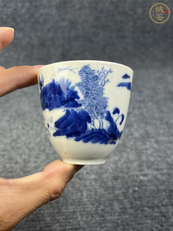 古玩陶瓷青花漁樵耕讀仰鐘杯真品鑒賞圖