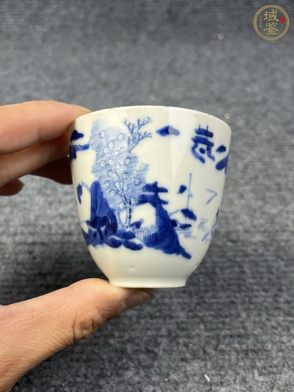 古玩陶瓷青花漁樵耕讀仰鐘杯真品鑒賞圖