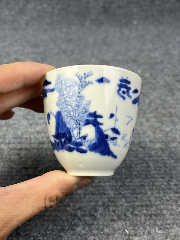 古玩陶瓷青花漁樵耕讀仰鐘杯拍賣，當(dāng)前價(jià)格1588元