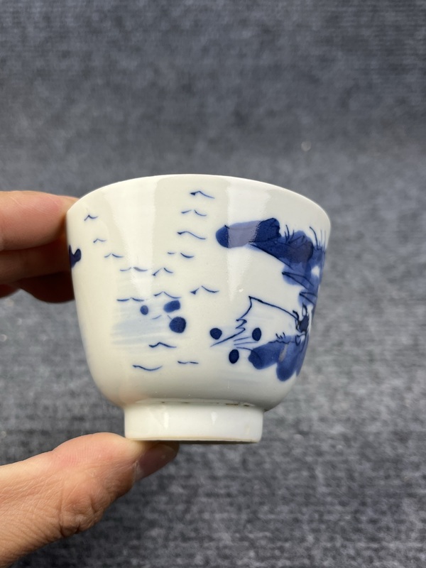 古玩陶瓷青花漁樵耕讀仰鐘杯拍賣，當(dāng)前價(jià)格1388元