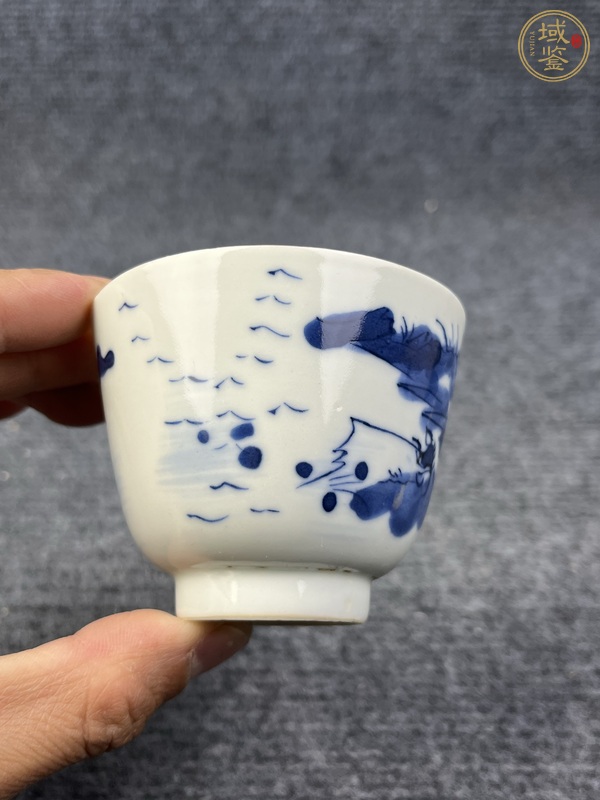 古玩陶瓷青花漁樵耕讀仰鐘杯真品鑒賞圖
