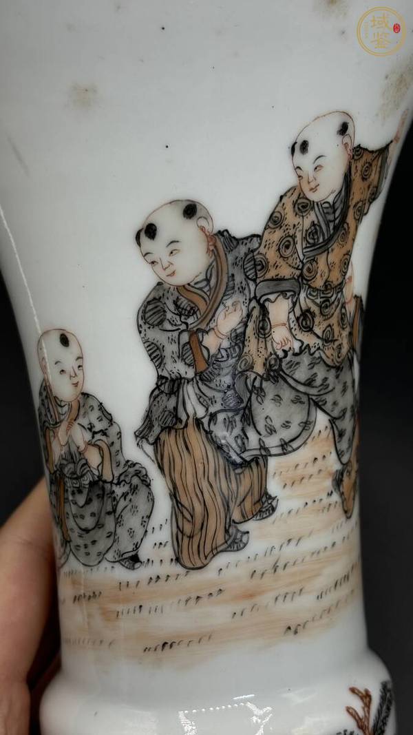 古玩陶瓷民國 粉彩人物紋花觚真品鑒賞圖