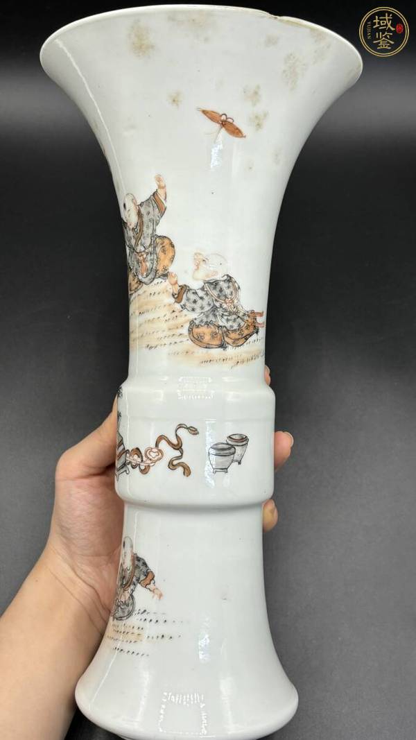 古玩陶瓷民國 粉彩人物紋花觚真品鑒賞圖