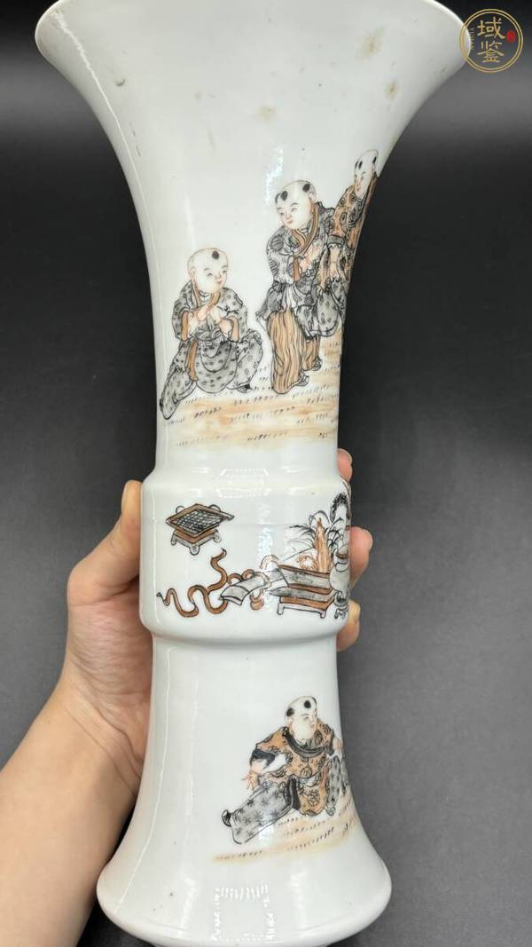 古玩陶瓷民國 粉彩人物紋花觚真品鑒賞圖
