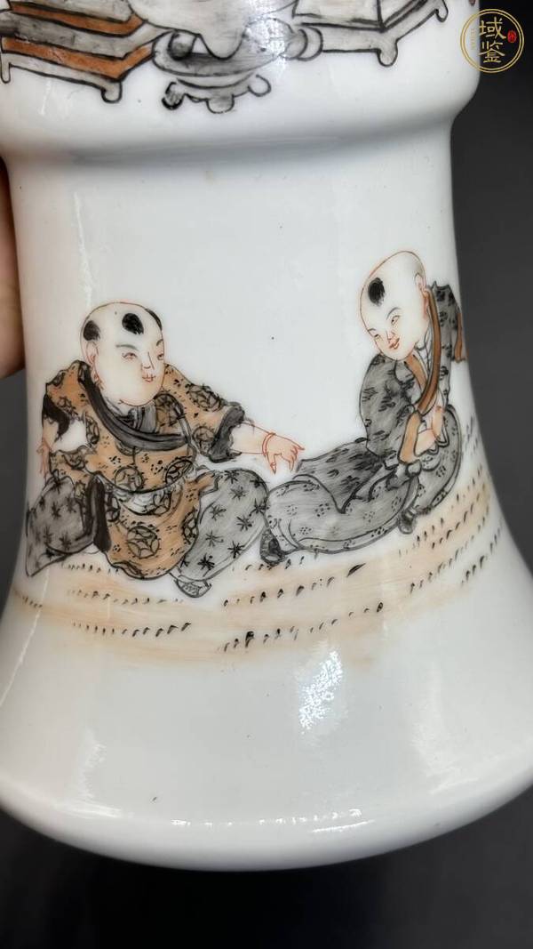 古玩陶瓷民國 粉彩人物紋花觚真品鑒賞圖