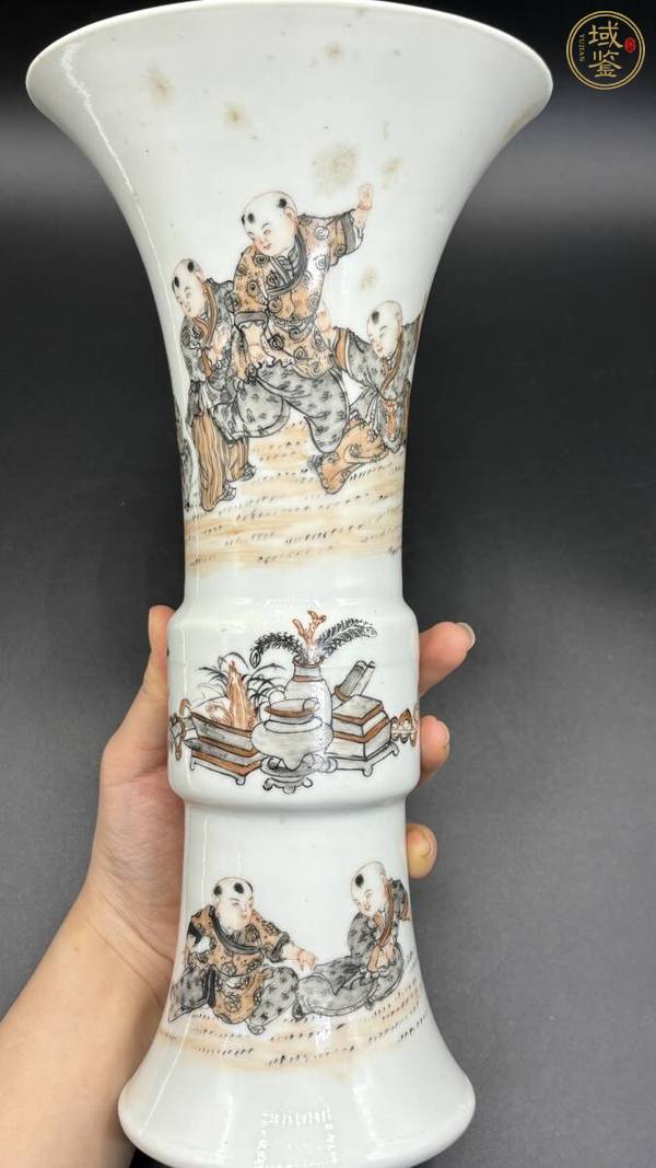 古玩陶瓷民國 粉彩人物紋花觚真品鑒賞圖