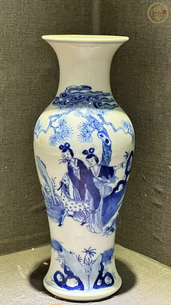 古玩光緒·麻姑獻壽青花人物故事瓶 真品鑒賞圖