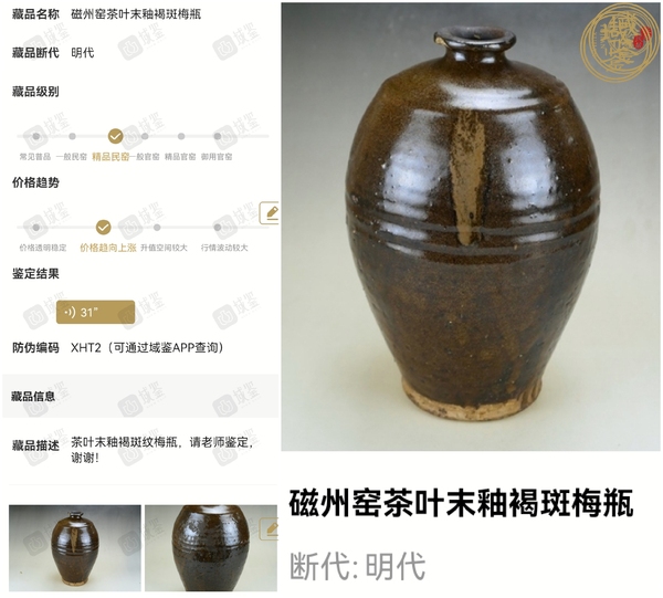 古玩陶瓷磁州窯茶葉末釉褐斑梅瓶真品鑒賞圖