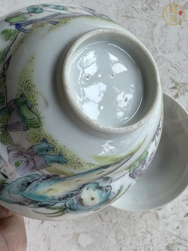 古玩陶瓷廣彩人物故事蓋碗真品鑒賞圖