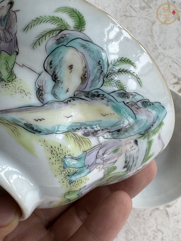 古玩陶瓷廣彩人物故事蓋碗真品鑒賞圖