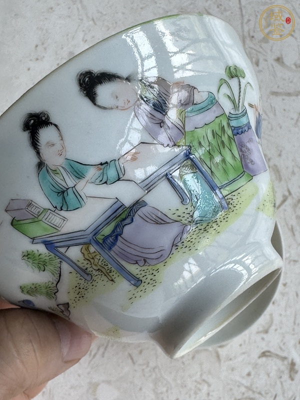 古玩陶瓷廣彩人物故事蓋碗真品鑒賞圖
