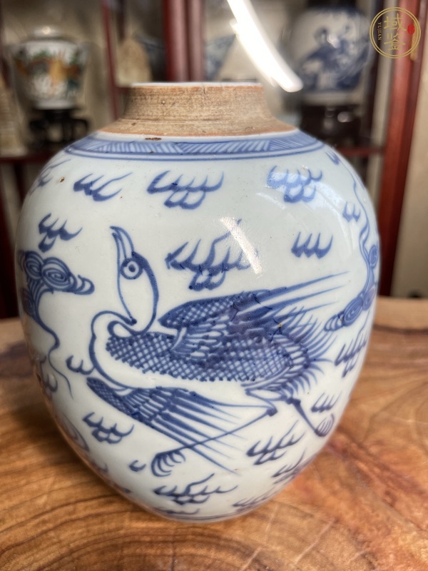 古玩陶瓷鶴紋青花罐真品鑒賞圖