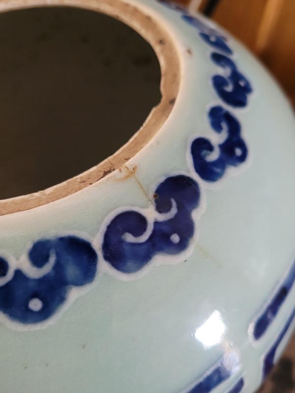 古玩陶瓷清乾隆?豆青釉青花吉語紋蓋罐拍賣，當(dāng)前價(jià)格4800元