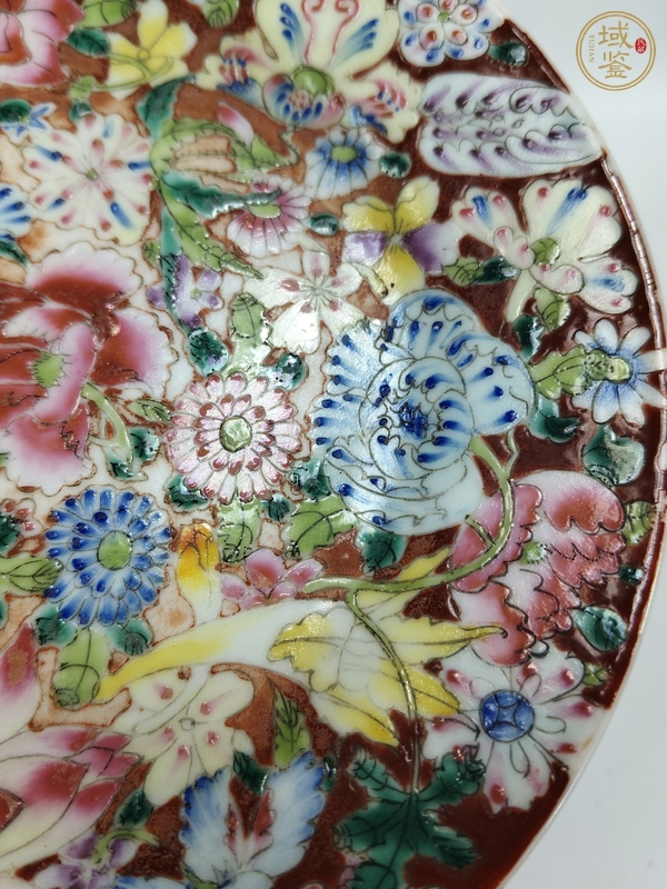 古玩陶瓷粉彩百花不落地紋盤真品鑒賞圖