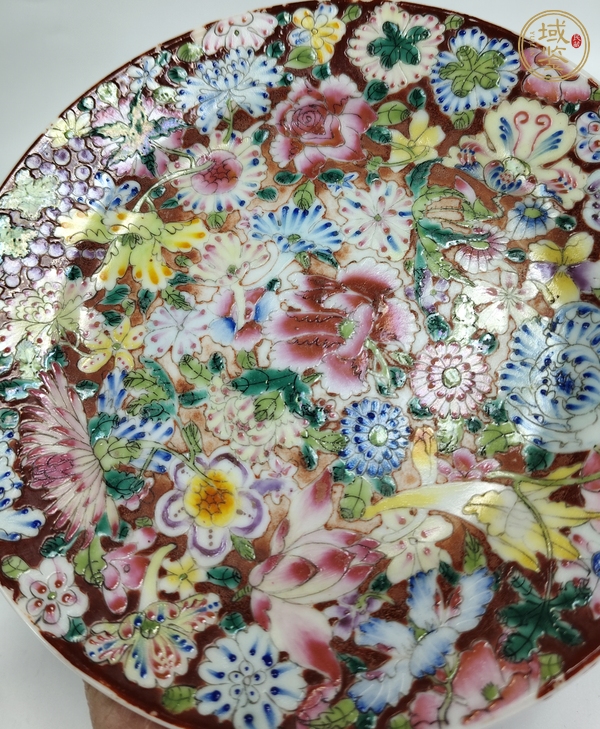 古玩陶瓷粉彩百花不落地紋盤真品鑒賞圖