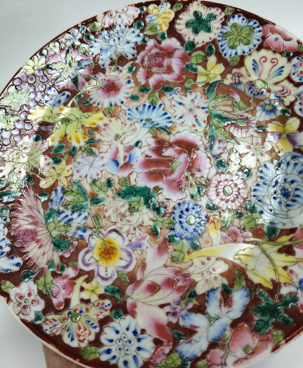 古玩陶瓷民國-粉彩百花不落地紋盤拍賣,當前價格1369元