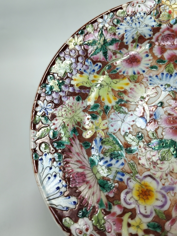 古玩陶瓷粉彩百花不落地紋盤真品鑒賞圖