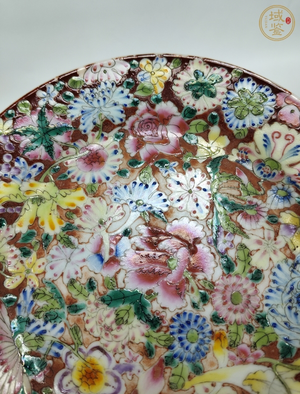 古玩陶瓷粉彩百花不落地紋盤真品鑒賞圖