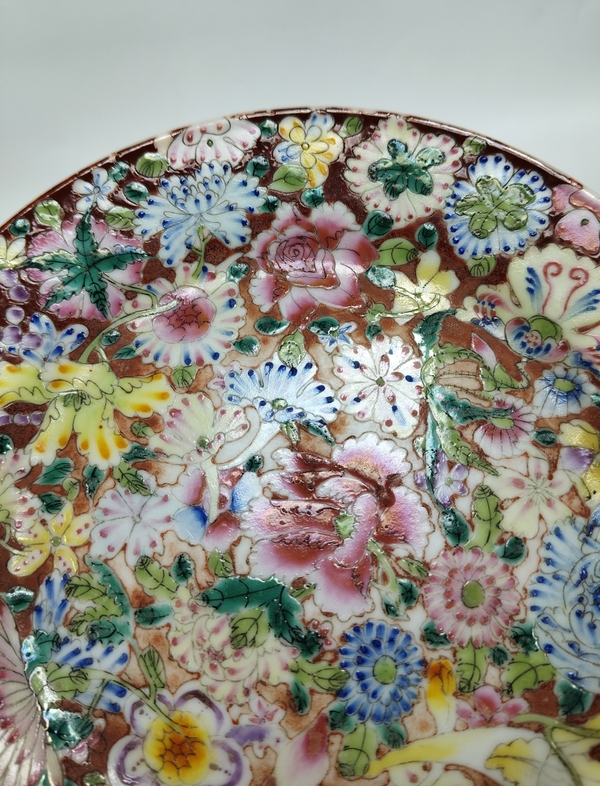 古玩陶瓷民國-粉彩百花不落地紋盤拍賣,當前價格1369元