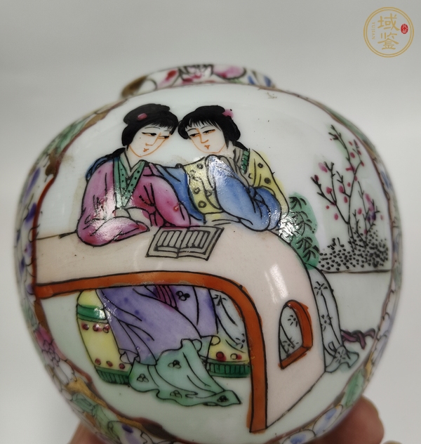古玩陶瓷粉彩百花開窗仕女人物紋蓋罐真品鑒賞圖