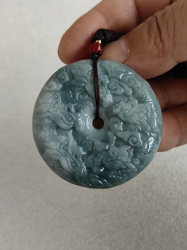 古玩玉器天然翡翠雕“龍紋牌”拍賣，當前價格345元