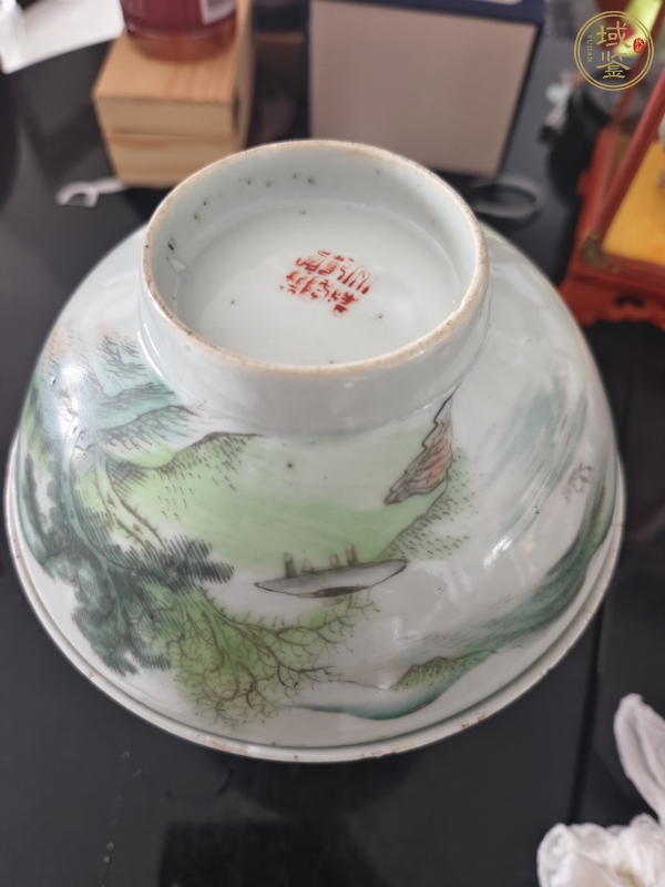 古玩陶瓷民國(guó)·粉彩山水紋碗一對(duì)  真品鑒賞圖