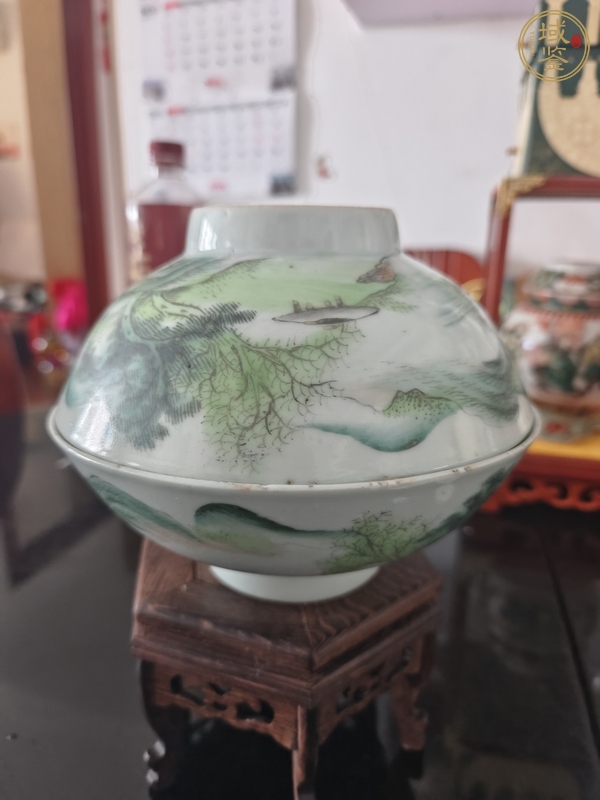 古玩陶瓷民國(guó)·粉彩山水紋碗一對(duì)  真品鑒賞圖