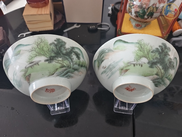 古玩陶瓷民國(guó)·粉彩山水紋碗一對(duì)  真品鑒賞圖