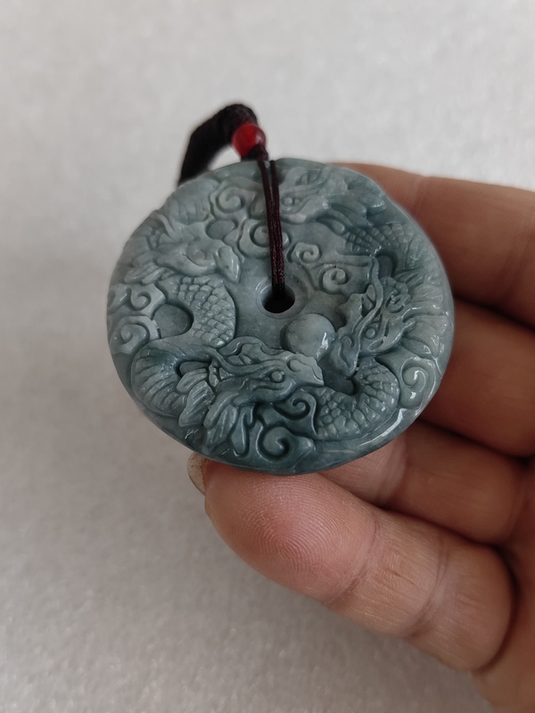 古玩玉器天然翡翠雕“龍紋牌”拍賣，當前價格345元