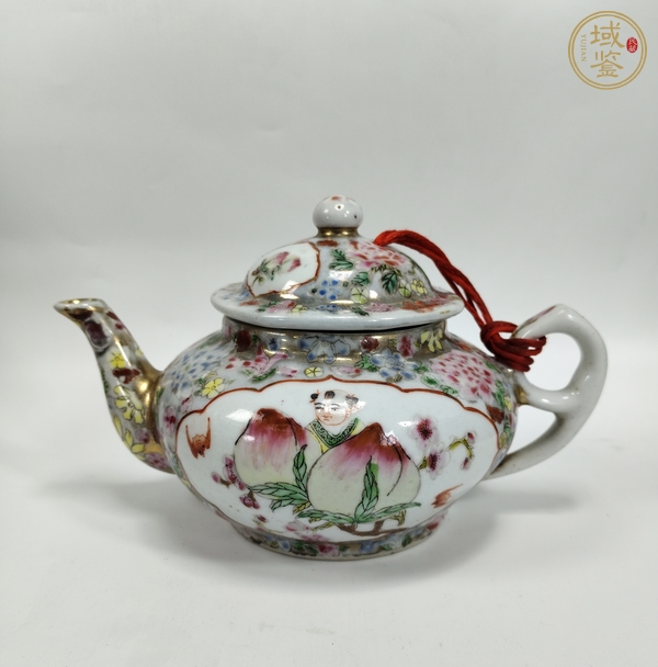 古玩陶瓷粉彩描金人物故事紋茶壺真品鑒賞圖