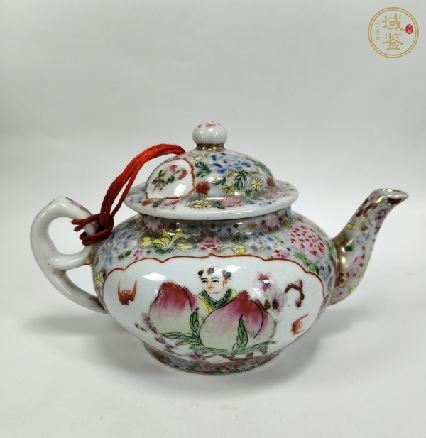 古玩陶瓷粉彩描金人物故事紋茶壺真品鑒賞圖
