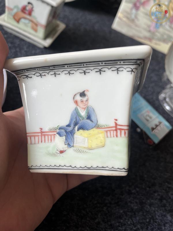 古玩陶瓷粉彩人物四方盆真品鑒賞圖