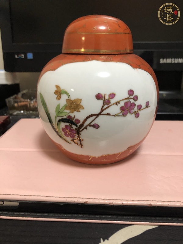 古玩陶瓷礬紅粉彩花鳥紋蓋罐真品鑒賞圖
