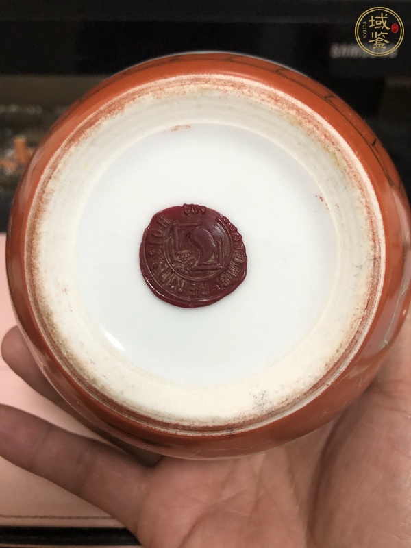 古玩陶瓷礬紅粉彩花鳥紋蓋罐真品鑒賞圖