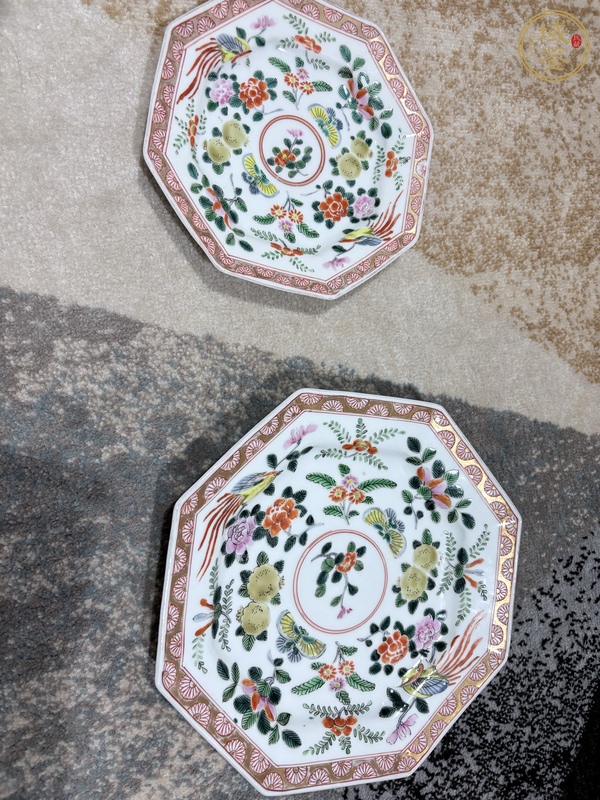 古玩陶瓷花鳥紋八角盤真品鑒賞圖